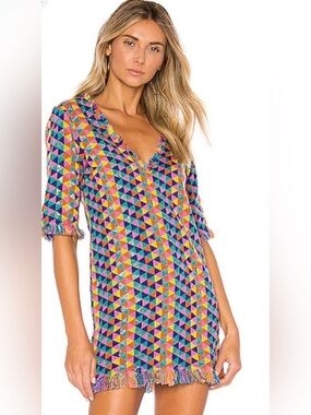 House of Harlow 1960 x REVOLVE Rainbow Geometric Fringe Mini Dress XS Boho Mod